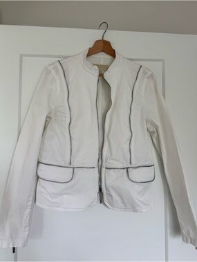 Michael Kors White Zip Front Jacket Size 14 Silver Hardware Lightweight Jacket